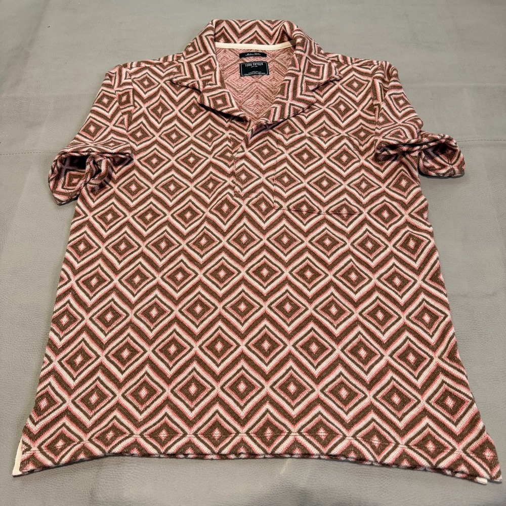 Todd Snyder Men Geometric Diamond Virgin Wool Knit Blend Polo Shirt Golf Y2K-